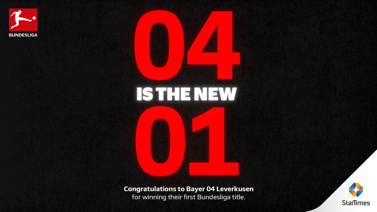 𝗖𝗛𝗔𝗠𝗣𝗜𝗢𝗡𝗦! 🏆🏆🏆 Congratulations to Bayer 04 Leverkusen for winning their first Bundesliga title 🔴⚫️ Watch the Bundesliga on StarTimes Sports Channels & StarTimes ON App 📲 bit.ly/464MxvT #BundesligaAfrica #BundesligaonStarTimes #StarTimes