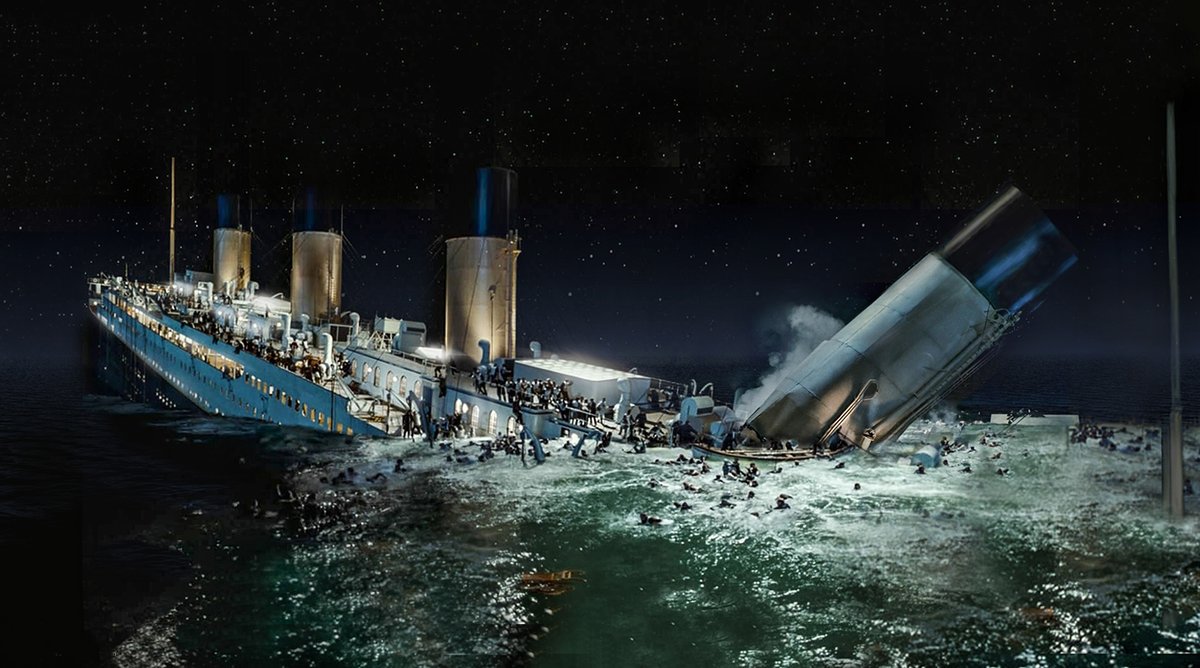 On this day 112 years ago, around 2:15 ships bow is fully sunk and the stern rises straight up in the air. At 2:18 a.m. the lights blink and then finally go out forever. #VoyageEnds #Titanic2024 #RMSTitanic #TitanicMemorialMonth #Titanic112 #HistoricShipsNetwork #OnThisDay