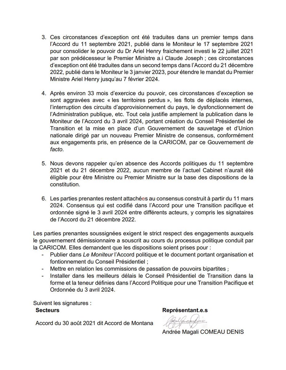 claudejoseph03's tweet photo. POSITION DES PARTIES PRENANTES SIGNATAIRES DE L'ACCORD POLITIQUE
DU 3 AVRIL 2024 POUR UNE TRANSITION PACIFIQUE ET ORDONNÉE SUR LA SITUATION POLITIQUE DU PAYS https://t.co/JYq4jWtZ5E