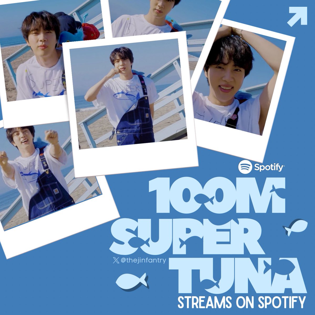 thejinfantry's tweet photo. 📊‘Super Tuna’ by JIN has surpassed 100 Million Streams on Spotify! 🔥👏👏

CONGRATULATIONS JIN 🎉🥳
SUPERTUNA 100M
#Supertuna100M #방탄소년단진 @BTS_twt https://t.co/3hD3GnVcc3