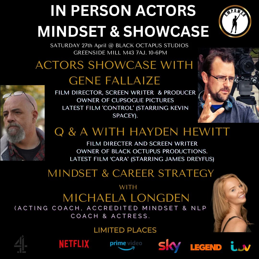 Michaela_Liz's tweet photo. New Manchester in person Actor workshop with @GeneFallaize and @HaydenHewitt I am so excited... We will explore mindset, technique and then do a cheeky showcase. A few spots left for this one... Check out https://t.co/Wg4OGpBSBx #actorworkshop #actress https://t.co/zJe4kJyEpV