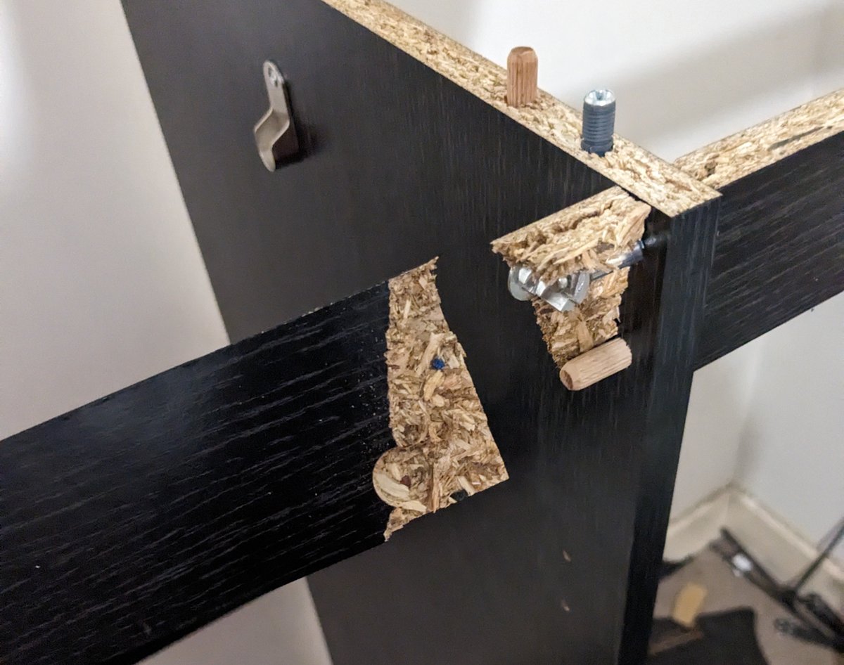 LewisKay90's tweet photo. @ArgosHelpers I purchased a wardrobe from you and the quality is absolutely shocking, several pieces of wood have shattered because of dowel rods! can I get my money back please. Attached is one such piece https://t.co/W9YR3W84pG