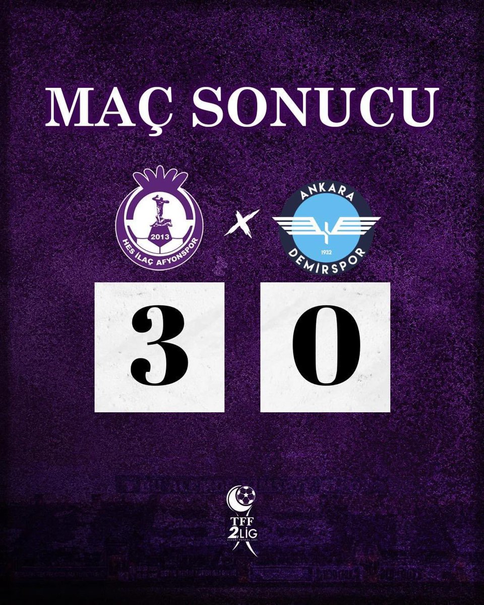 🟣⚪️ Ankara Demirspor karşısında büyük bir galibiyetle bizleri gururlandıran Afyonsporumuzu tebrik ediyor galibiyetlerinin devamını diliyorum. #Tebrikler @Afyonspor