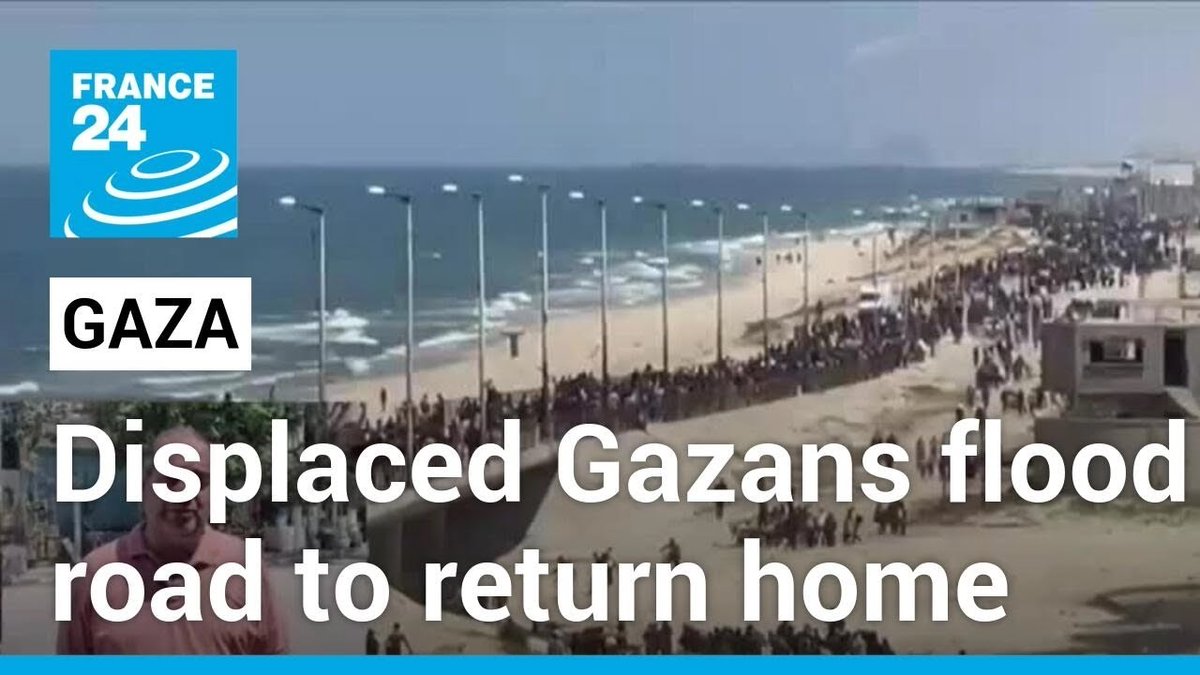 ▶️ Displaced Palestinians flood road to return to northern Gaza f24.my/AG69.x