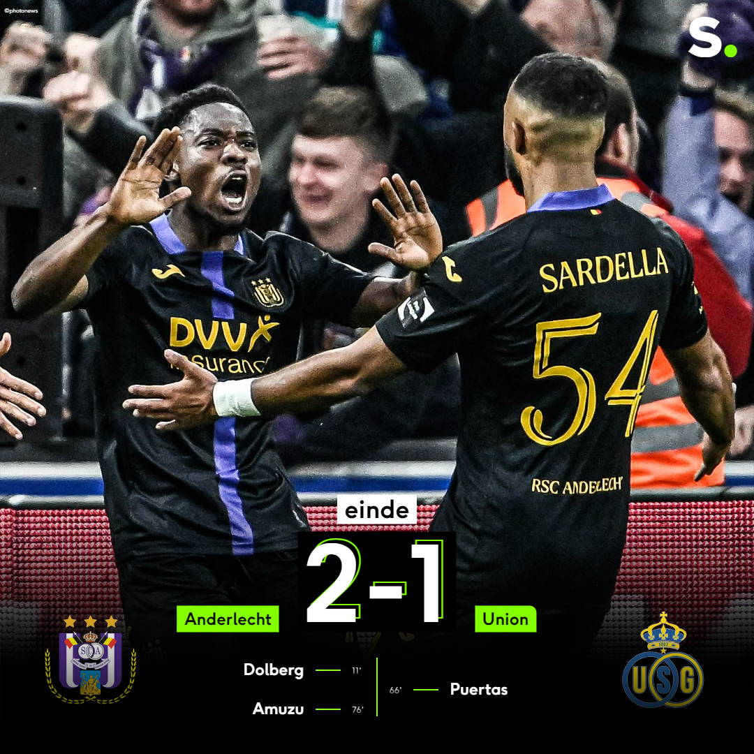 Anderlecht wint met een man minder van Union en gaat zo alleen aan de leiding in de Champions' Play-offs sporza.be/nl/matches/voe…