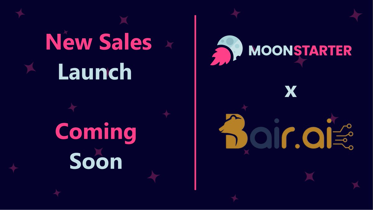 Dear Community, we are happy to announce that Bair.AI has chosen MoonStarter as one of their platform for their Private and Public sales. 🔥 Bair.AI is a decentralized generative AI system tailored for Web 3, incorporating a unique LLM (Large…