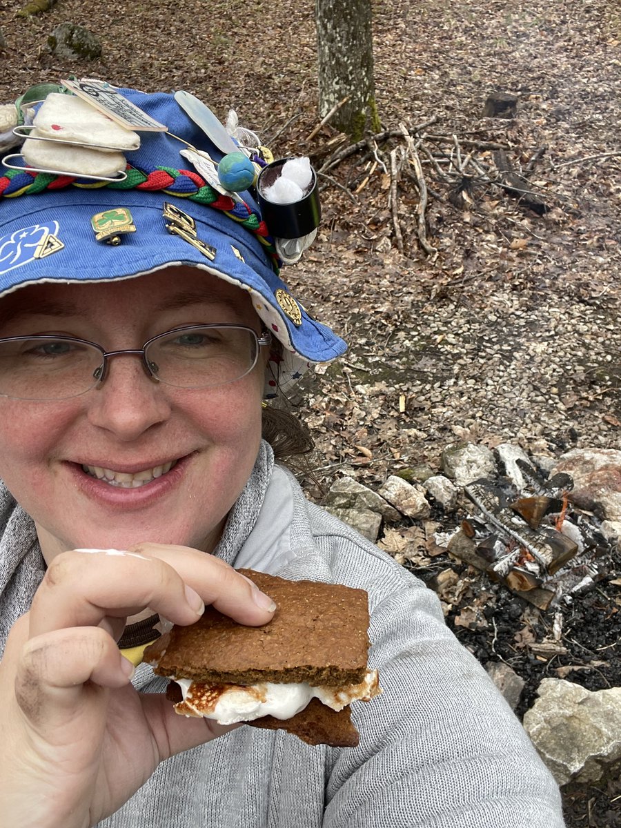 Back from camp! 🌹 I managed a fire twice 🌵 Both times were in the rain 🌹 I had enough time to make s’mores & my marshmallows behaved… 🌵I did lose part of one to the ground… 🌹Our Embers SLEPT! And learned that marshmallows roast best in the embers 😂 @girlguidesofcan