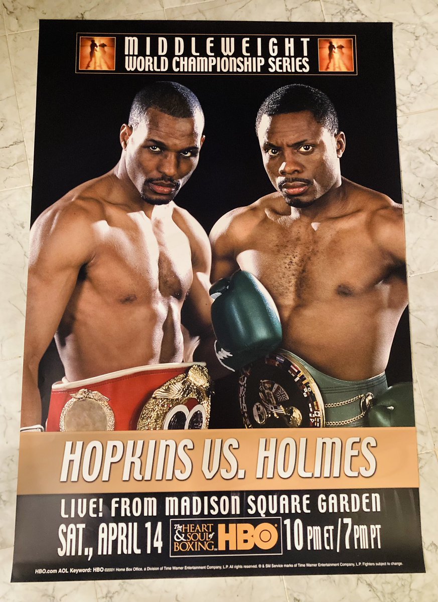 Extremely limited HBO poster from when HOFer Bernard Hopkins routed Keith Holmes to unify IBF/WBC 160 titles in semis of Don King's 4-man middleweight tourney that I covered at ringside & set up BHop's eventual undisputed fight vs Felix Trinidad in the final -- 23 yrs ago today.