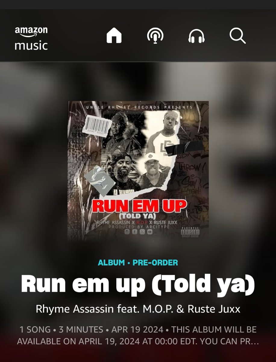 ❌❌ PRE-ORDER NOW… 🌎🌍 International & National rap sensation Rhyme Assassin returns with a new banger… “Run Em Up (Told Ya) featuring M.O.P & Ruste Juxx 🎯🎯🎯 Releases everywhere, April 19th, with video to follow @rustejuxx357 @rhymeassasin