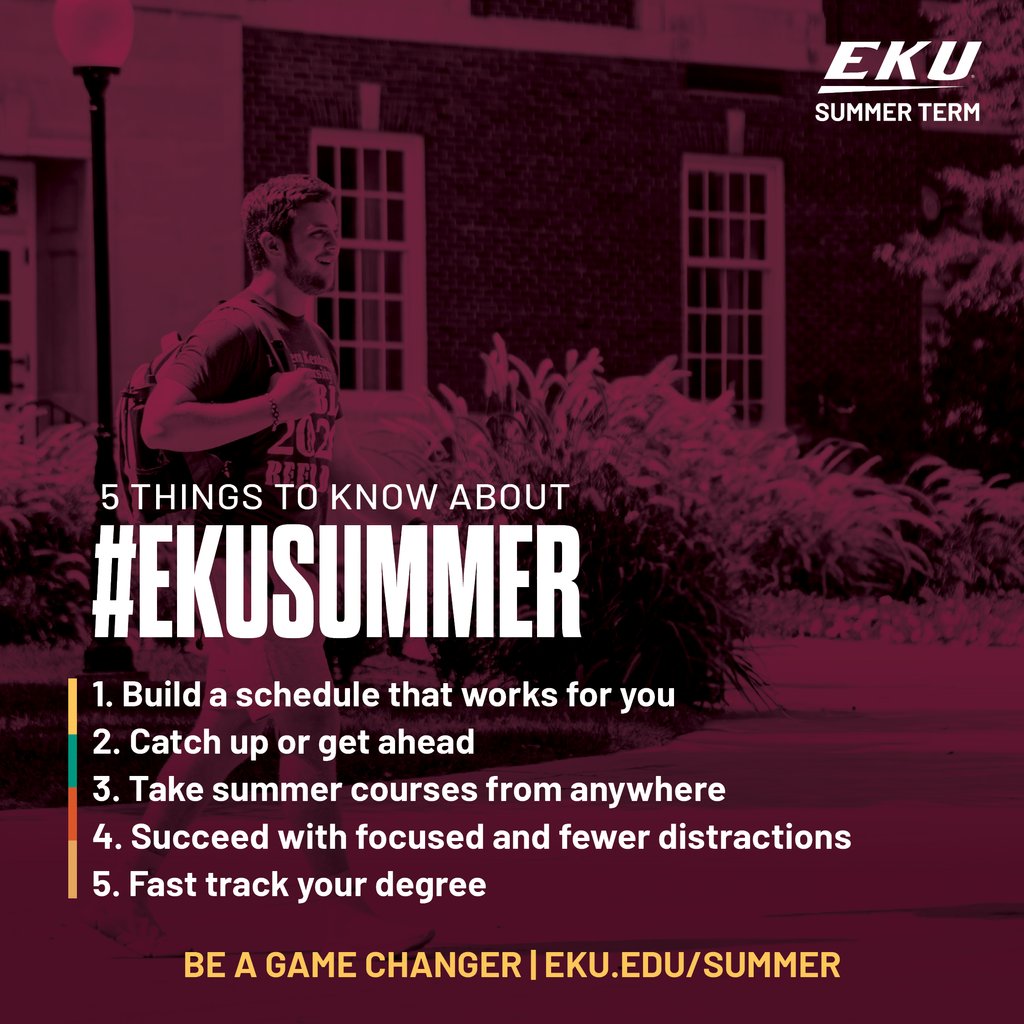 #EKUSummer is a great way to tackle a tough course, move closer to graduation and build a schedule that works for you. With online course options, you can do all of that wherever you travel. Learn more and view the available courses at eku.edu/summer ☀️ #EKU