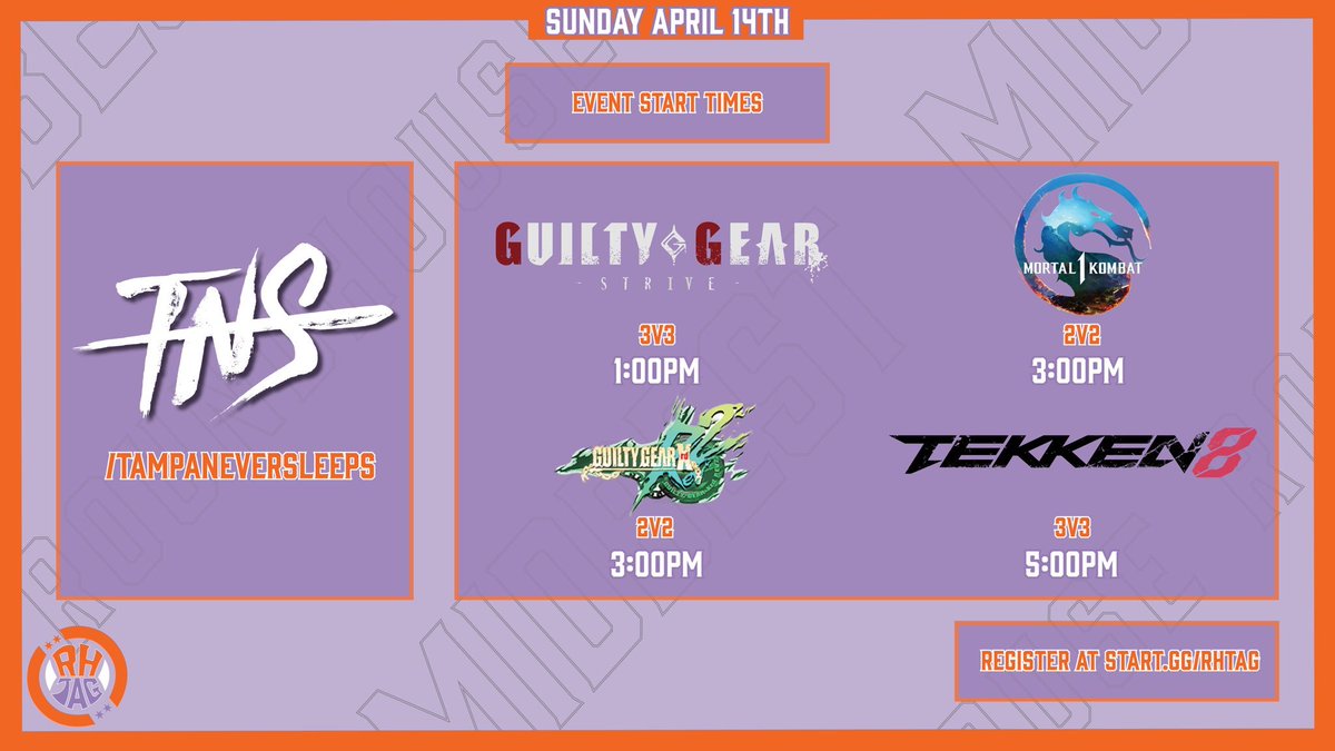 The final day of Roundhouse Tag is now live on twitch.tv/tampaneverslee… with Guilty Gear Strive, check out the full schedule below: