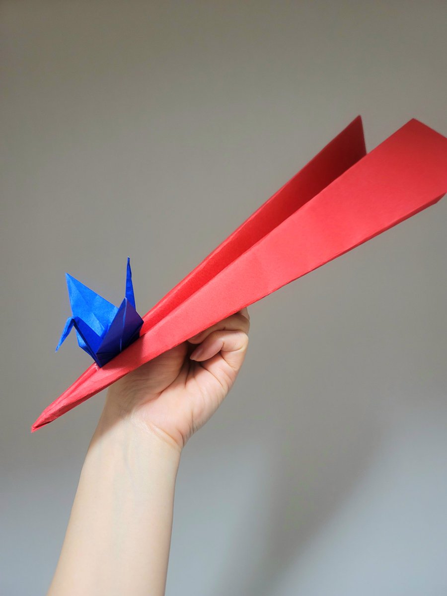 紙飛行機 ～いのち輝く折り鶴号～
大阪・関西万博2025特別機

紙飛行機は母が
折り鶴は、私が
母娘で作りました♡

♪飛んでいけ〜♪飛んでみよ〜
めっちゃ気に行っている♡
 #みちごえゆう