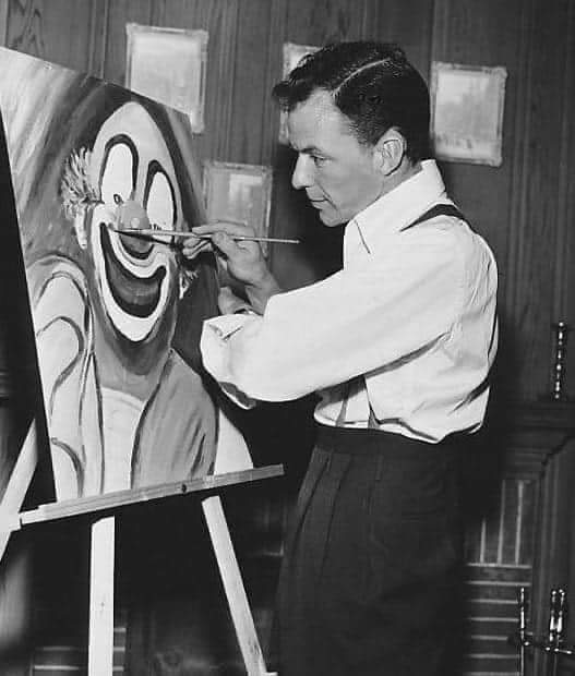 Frank Sinatra painting a clown 1949