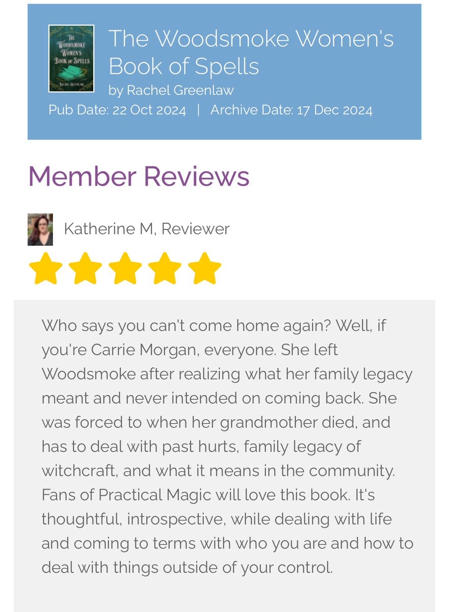 First review of The Woodsmoke Women’s Book of Spells is in on netgalley…and it’s a 5 ✨!!