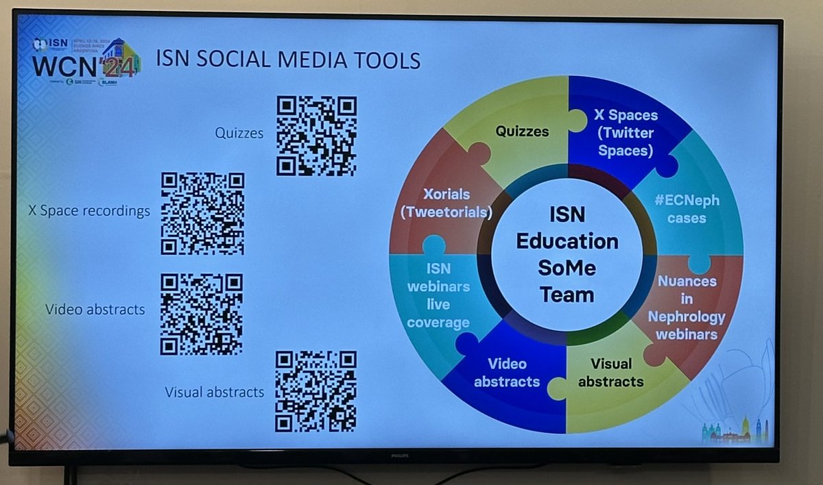 📱Social Media as a Professional Tool

🗣️@RClaure_nefro 
📱 build your online brand

🗣️@nephromythri 
📱use #ECNeph to get worldwide advice
📱excellent video content @GlomCon @GlomConILA @NephroP 

🗣️@acssjr 
📱explore @ISNeducation SoMe tools

#ISNWCN