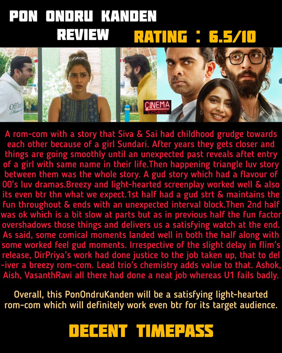 #PonOndruKanden 
#PonOndruKandenReview
#AshokSelvan #AishwaryaLekshmi 
#VasanthRavi