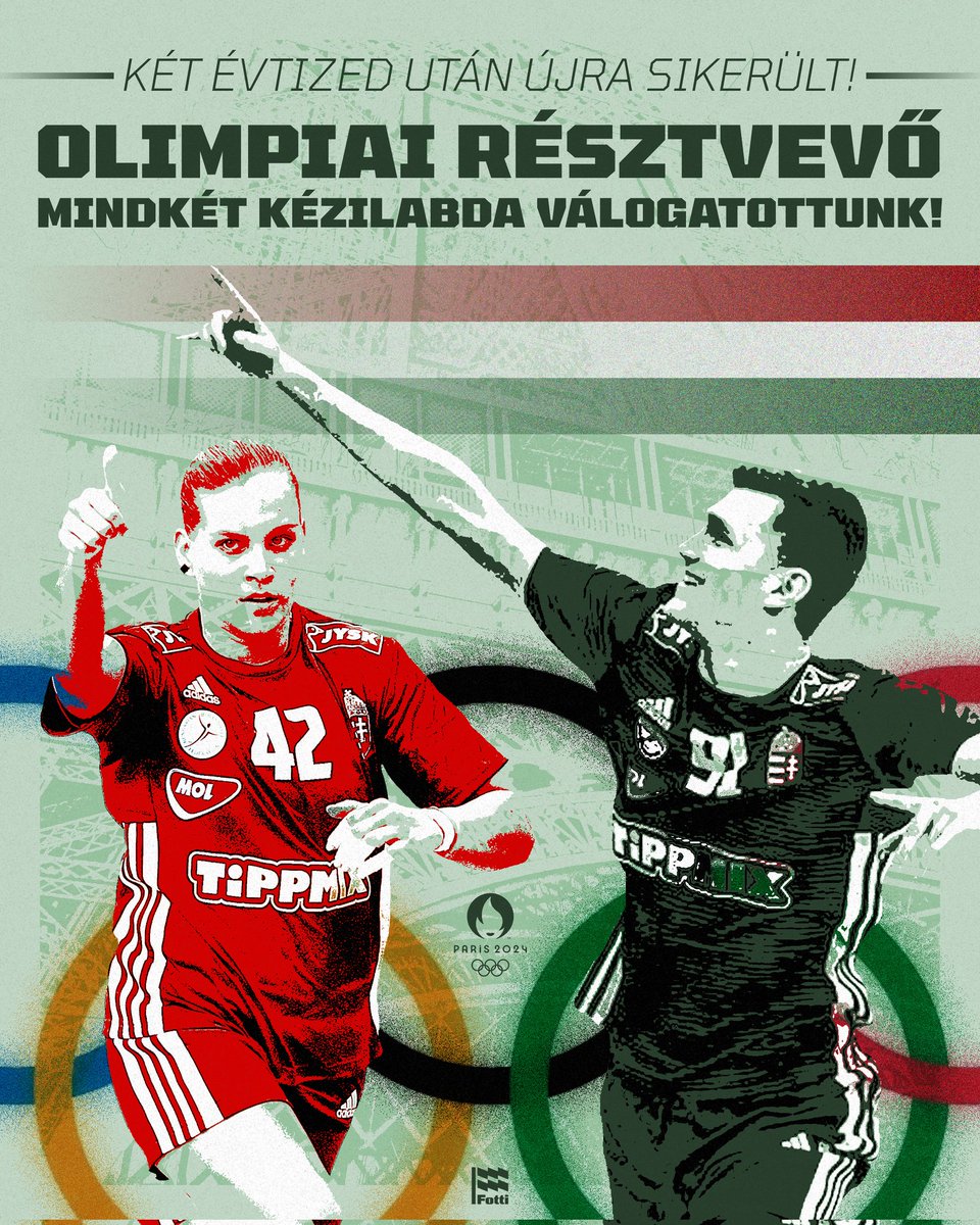 FottiHU's tweet photo. 🇭🇺 SZÉP VOLT CSAJOK! SZÉP VOLT FIÚK! 👏
🎉 2004 után ismét mindkét magyar kézilabda-válogatottunk ott lesz az Olimpiai Játékokon! 🤩
👏 Gratulálunk, @MKSZhandball! IRÁNY PÁRIZS! 🇫🇷🗼
#Fotti https://t.co/Z9N2069JvR