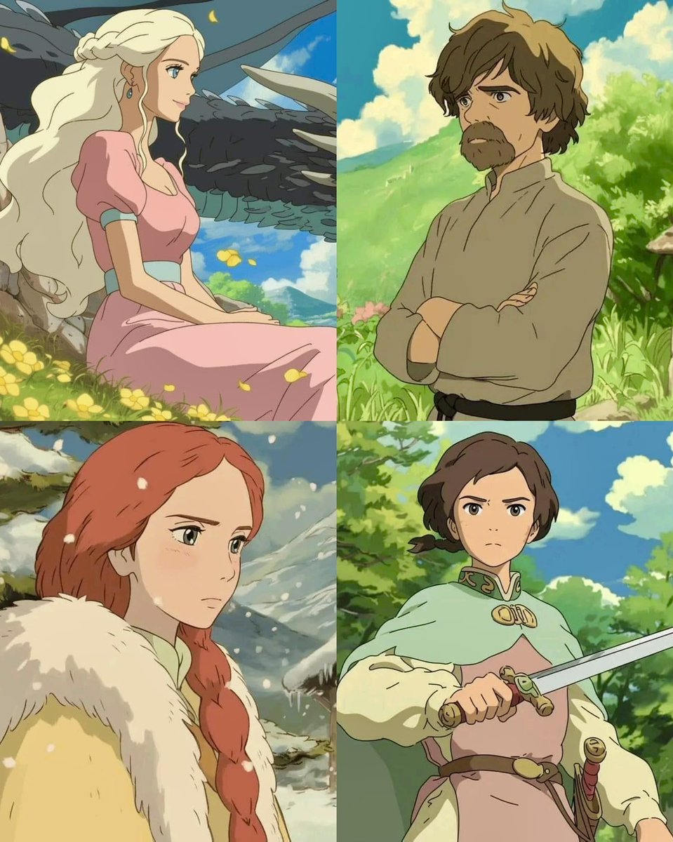 HILO🧵 Personajes de #GameOfThrones dibujados al estilo ‘Studio Ghibli’. Realmente son unas imágenes hermosas y sería genial ver una serie animada así. Se agradecen los Rt y para disfrutar de más contenido sobre este Universo sígueme aquí: @KingTargaryenn