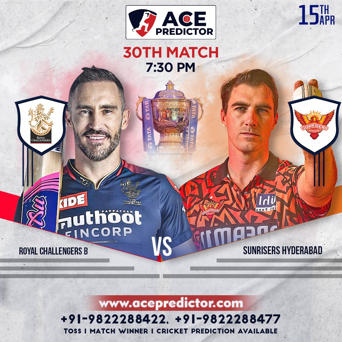 INDIAN PREMIER LEAGUE 2024

MON, 15th APRIL

30th MATCH (RCB vs SRH)

#cricketseason #cricketshaukeens #cricketfever #cricketlovers #cricketers #cricketleaguelive #cricketlife #westindiesCricket #cricketmatch #cricketbat #cricketworldcup #cricketmerijaan #cricketfans