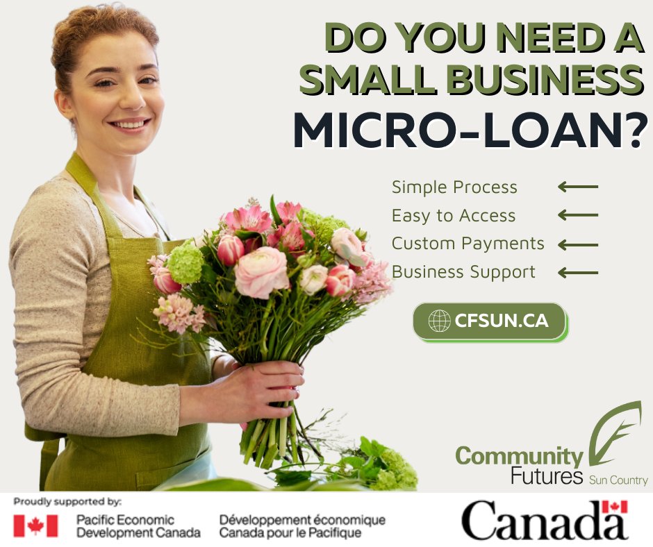 Visit our website to learn more about your loan options or give us a call at 250-453-9165 or 1-800-567-9911.

cfsun.ca/business_help/…

#CFSunCountry #BCBusiness #SmallBusiness #communityfuturesbc #BCSmallBusiness #smallbusinessloan #SmallBusinessFinancing