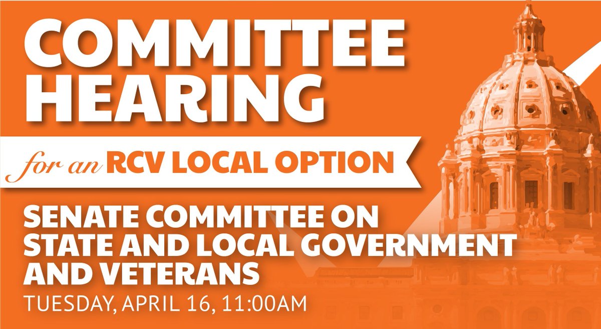 FairVoteMN's tweet photo. The ranked choice voting local option bill has a hearing THIS TUESDAY at 11am. Let us know if you can be there to support RCV and local control!
https://t.co/G2MZvaeDMj https://t.co/wnJCDnyy2r