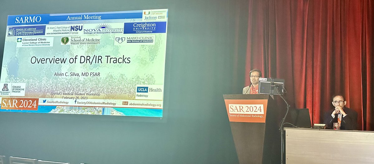 Another fantastic presentation on ‘Overview of IR/DR tracks’ by Dr. Alvin C. Silva from @MayoRadiologyAZ @Mayo_RadCME at SAMO 2024 event🌟 Packed with insightful content and engaging discussions. #SAR24 @SocietyAbdRad @SAR_RFS @Abdominal_Rad