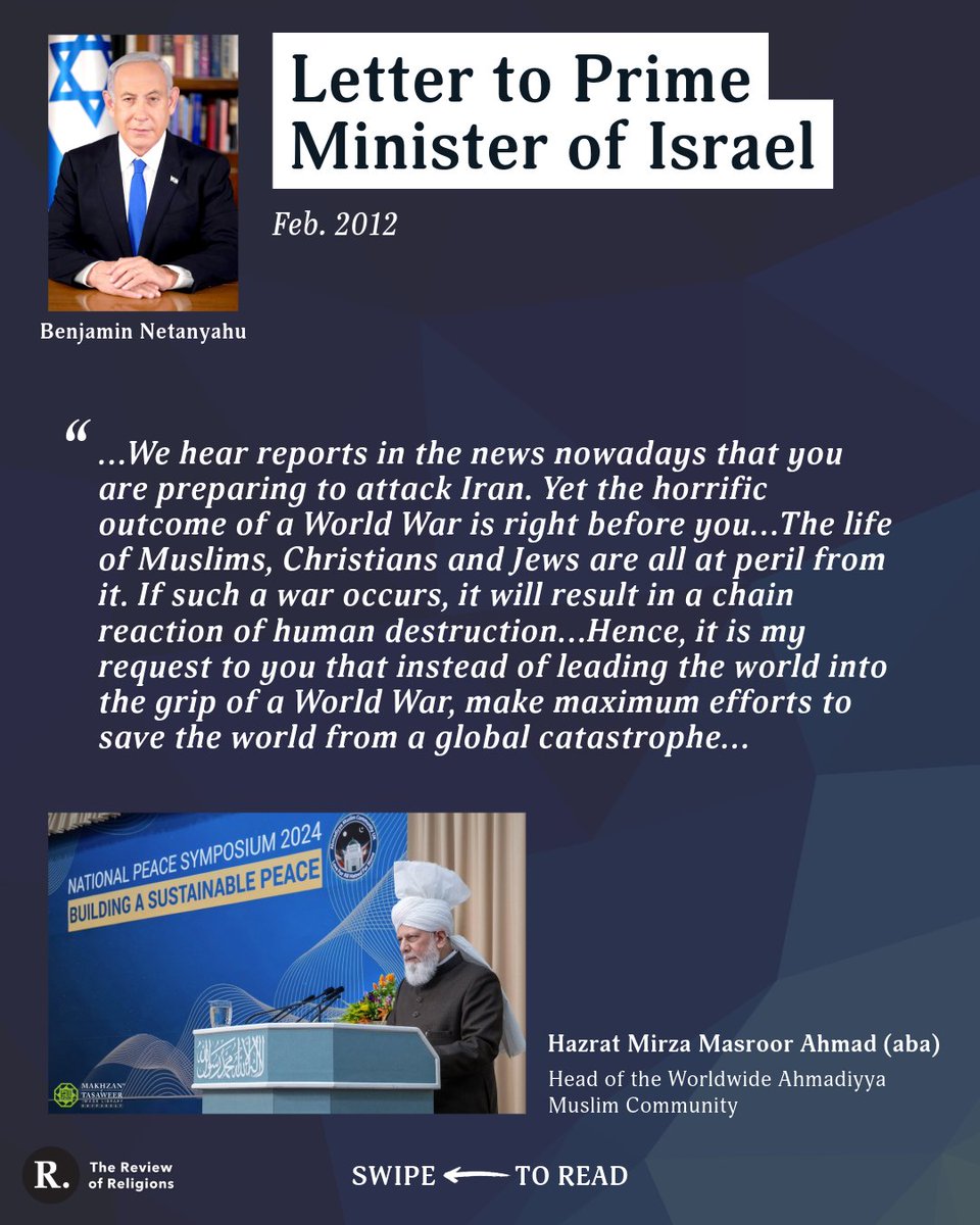 ReviewReligions's tweet photo. A Warning for #WorldWar3...

Read His Holiness, Hazrat Mirza Masroor Ahmad's (aba) FULL letters to world leaders here:

https://t.co/LVhraUqS20

https://t.co/8ci48F6fMv

#WW3 #Iran #Israel https://t.co/EU5eIZh1Nh