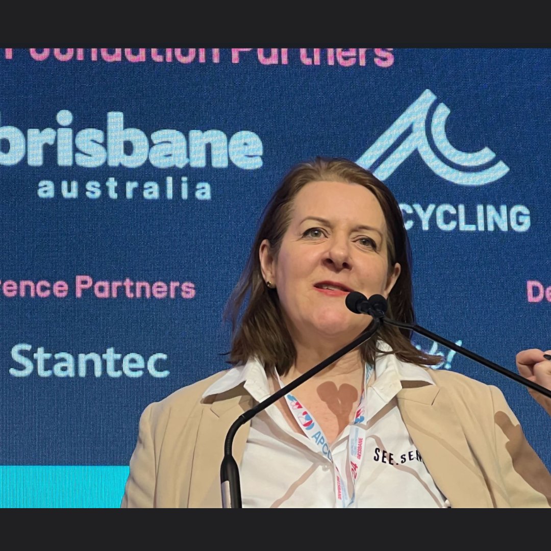 Our Co-founder @_IreneMc Irene McAleese spoke about the importance of #data in supporting the transformation of our cities for cycling in Asia Pacific Cycling Conference, Brisbane. Our thanks to @MicromobilityR for the photos! #AsiaPacificCyclingConference #APCC #cycling