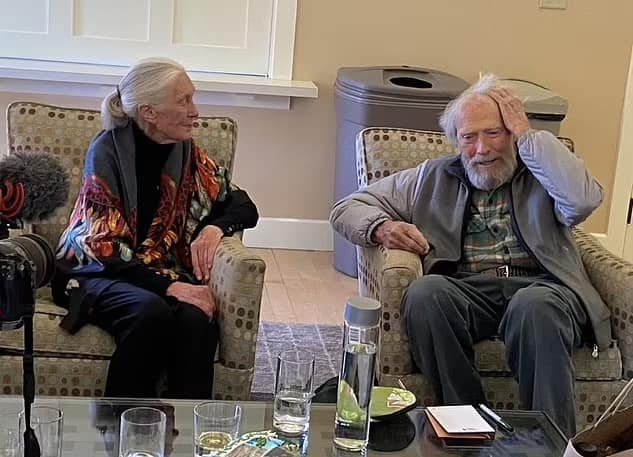 Jane Goodall with Clint Eastwood in Carmel-by-the-Sea on April 3, 2024.