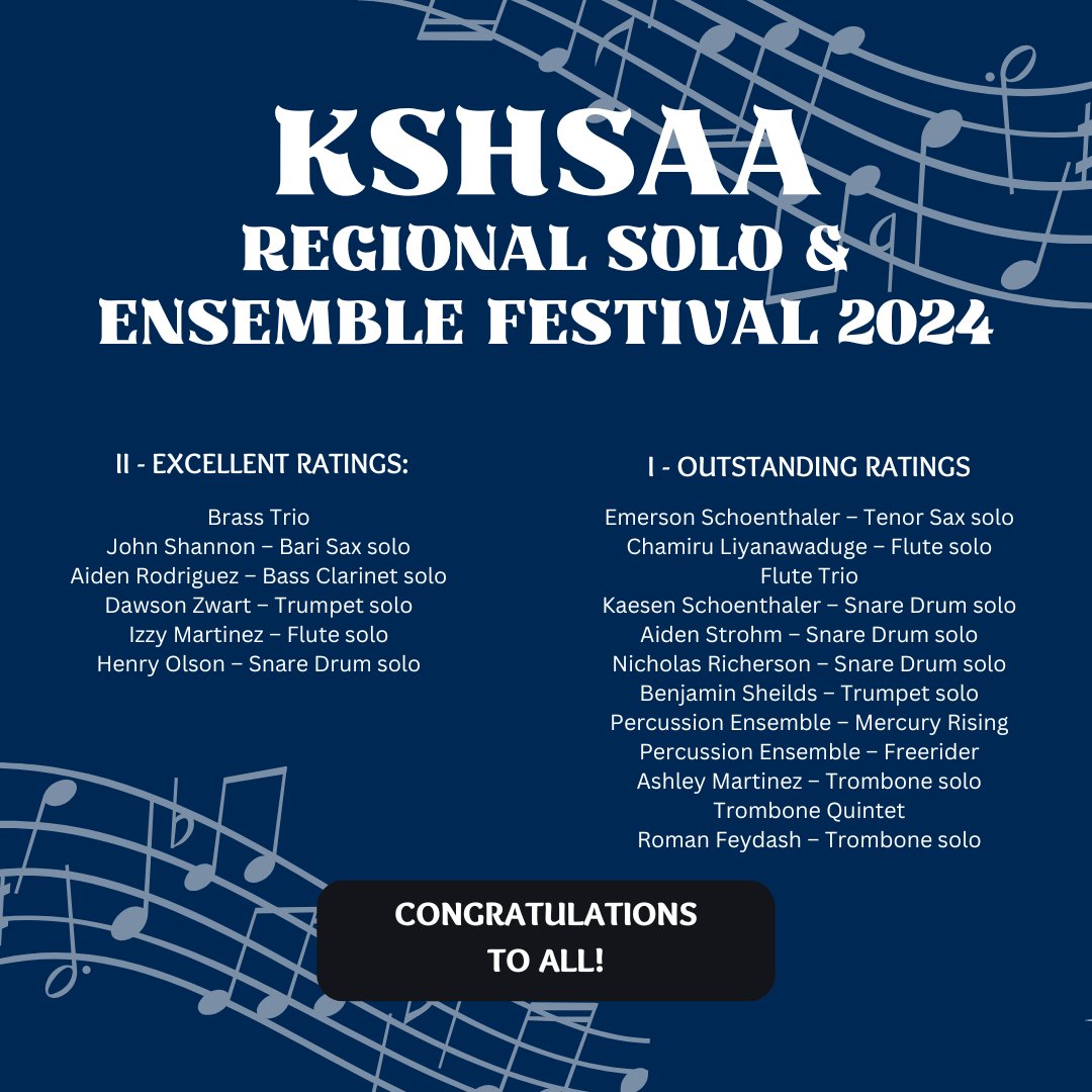 The OW Band had a BLAST at the KSHSAA Regional Solo & Ensemble Festival yesterday! Congratulations to everyone who performed!