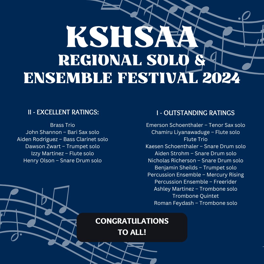 The OW Band had a BLAST at the KSHSAA Regional Solo &amp; Ensemble Festival yesterday! Congratulations to everyone who performed!