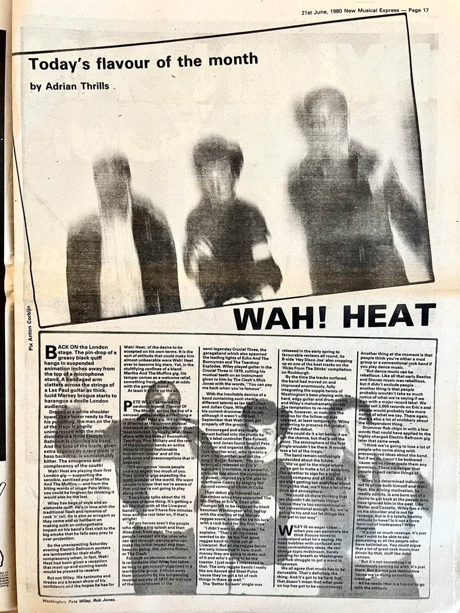 Wah! Heat, interviewed by Adrian Thrills, pics by Anton Corbijn. New Musical Express, 21 June 1980. @petewylie