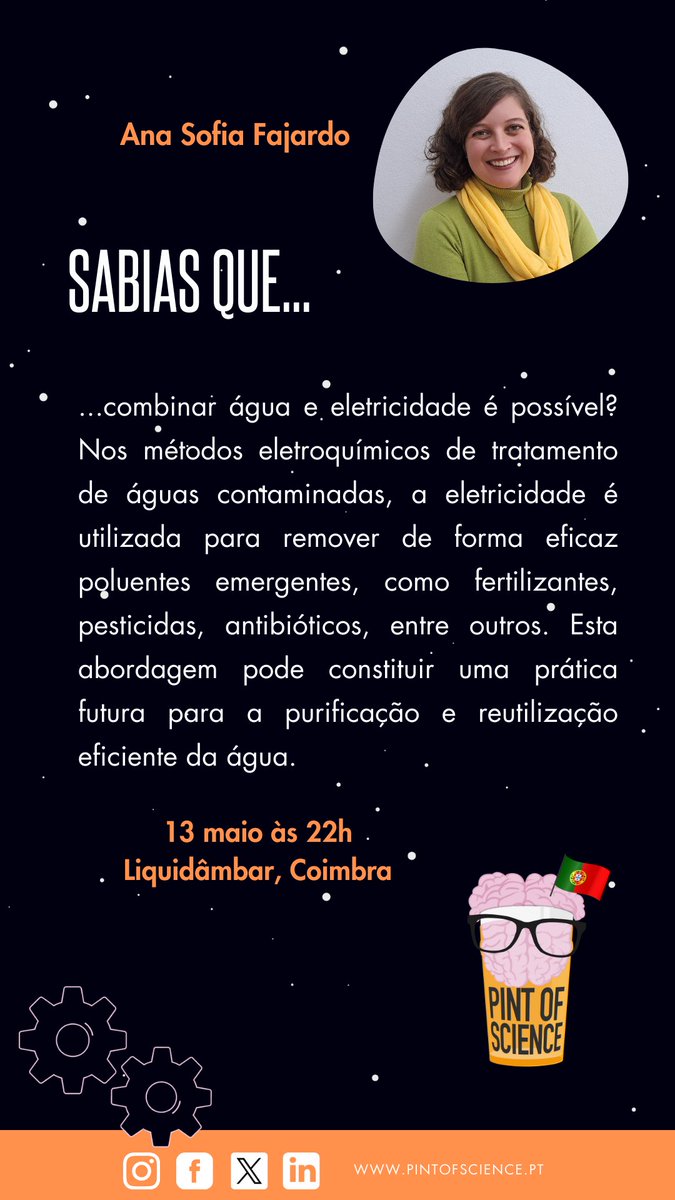 Dia 13 maio às 22h, no Liquidâmbar, Ana Sofia Fajardo vai 'Ter muita lata' com Eletroquímica e um futuro sustentável.

#pintworld #pintofscience #pintofscienceportugal #pint24 #portugal #coimbra