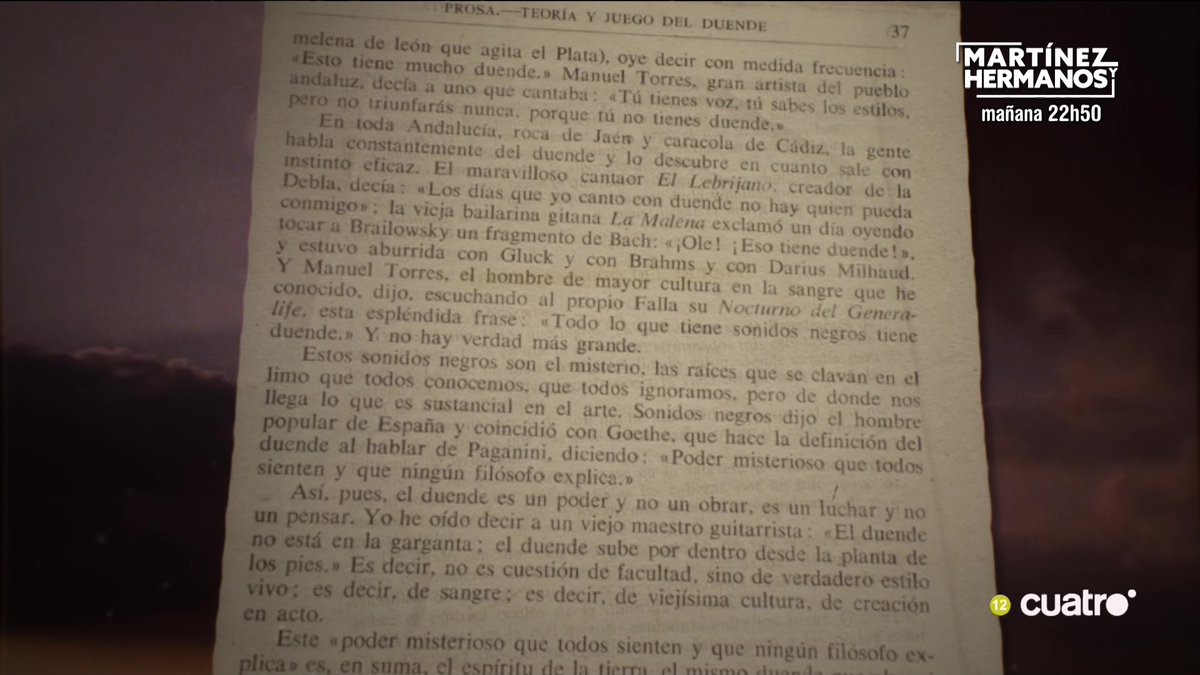 En 1933, Federico García Lorca definió el duende como un poder misterioso que todos sienten y que ningún filósofo explica #CuartoMilenio