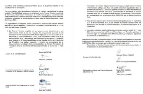 Pozisyon group moun ki te chita ansanm pou siyen akò politik 3 avril 2024 la pou yon tranzisyon lapè ak lòd sou sitiyasyon peyi a.