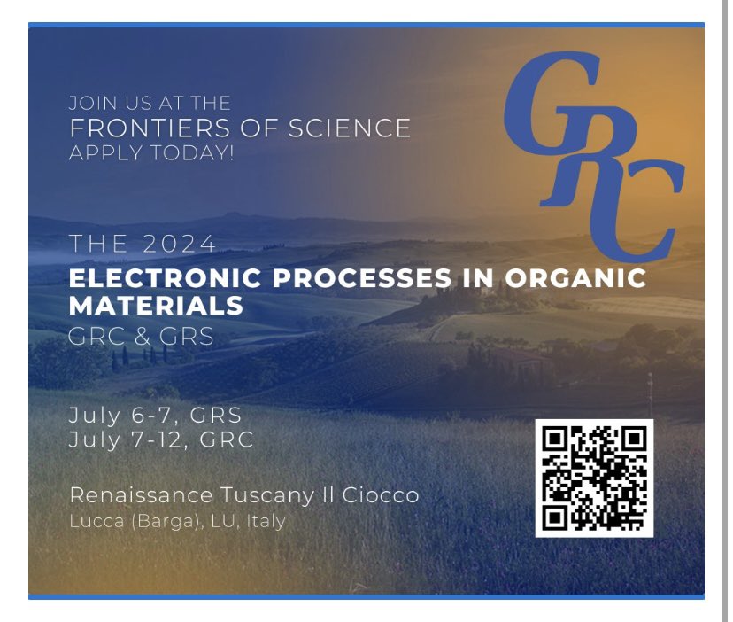 All students out there: do not miss the #GordonConference on Organic and Organic/Inorganic Hybrid Electronics in beautiful Barga, Italy. The conference features a GRS where you can mingle iwth your peers without the PIs around. They all join then for the GRC.