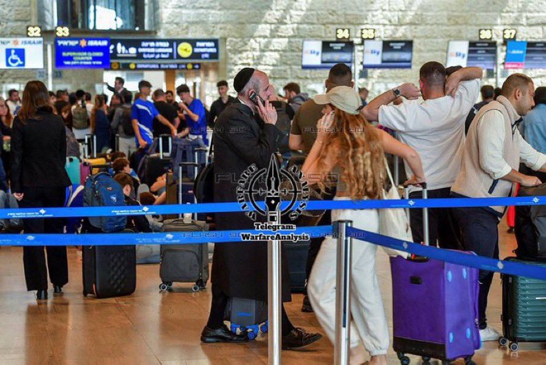 Pictures circulating online showing israeli settlers fleeing the occupied lands en masse, following the massive aerial attack by Iran last night.