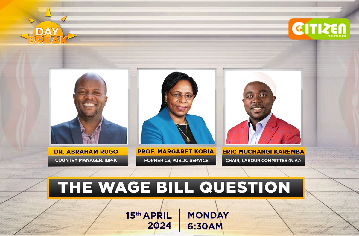 On #DayBreak: The 3rd national wage bill conference kicks off at Bomas. Public wage bill stands at 47% of the revenue. Is there a path towards the required 35% max? Can the country turn around the low productivity of the public service now at a cost of Ksh 1.1T? W/@SamGituku