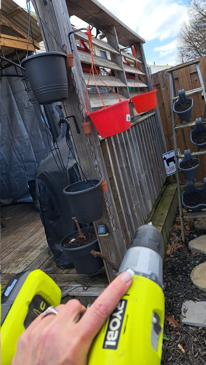 InkedDeviant's tweet image. Two Rotted Hooks Down &amp;amp; 4 New Ones Up.
Fixed My Gate Latch Best I Can.
Drilled Drainage Holes In A Bunch Of New Pots, Filled Halfway With Soil &amp;amp; Into Place.

...💪

#doitmyself #triggerdiscipline