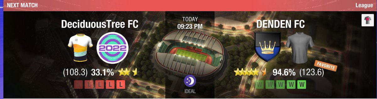 And tonight we go against DediciousTree FC. A run that would get us to the top of the league table again.