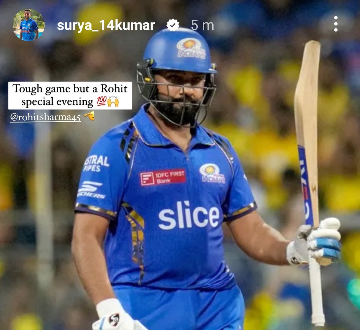 Instagram story by Suryakumar Yadav for Rohit Sharma 👌