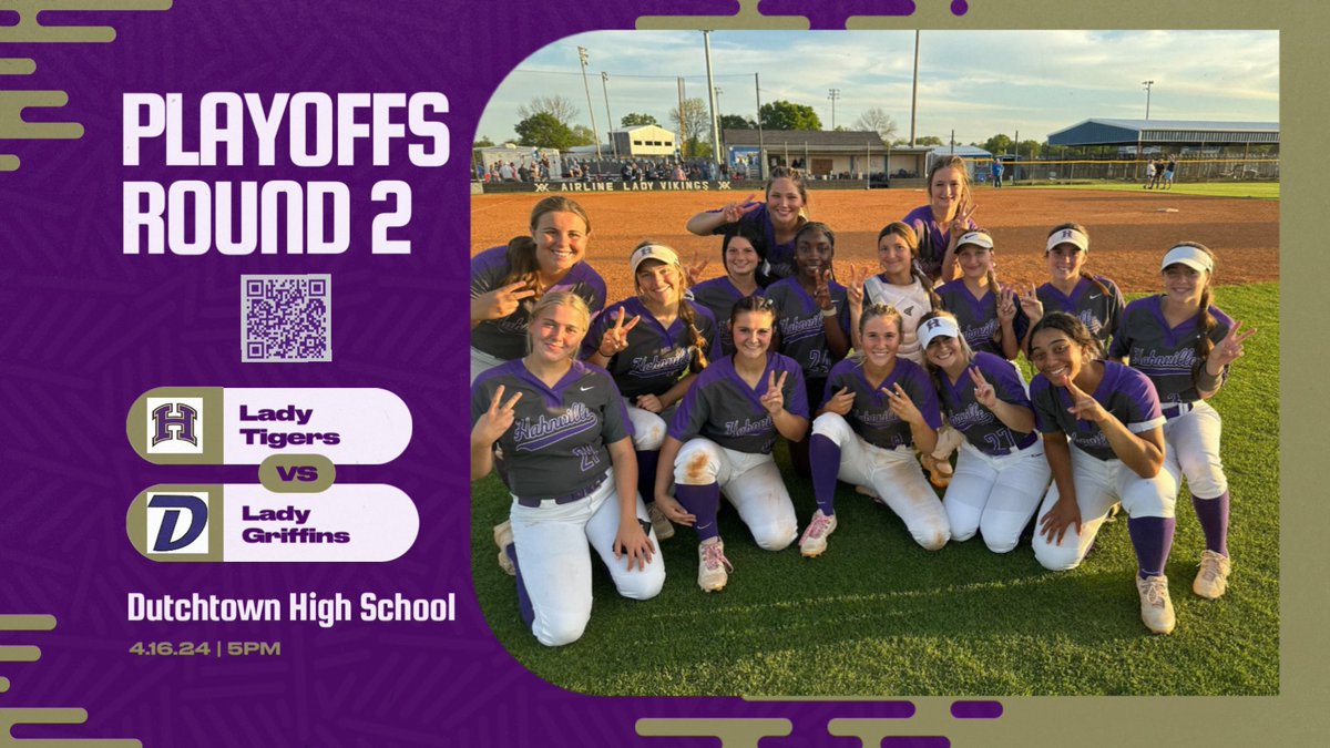 Come out and support your Lady Tigers in Round 2! 💜

🥎Softball Regional Playoff Game
 #17 Lady Tigers 🆚 #1 Lady Griffins 
📅 April 16th
⏰ 5:00PM
📍Dutchtown High School 
🎟️ $10 Online Only (No Cash Gate)
🔗 secure.payk12.com/school/_/151/i…