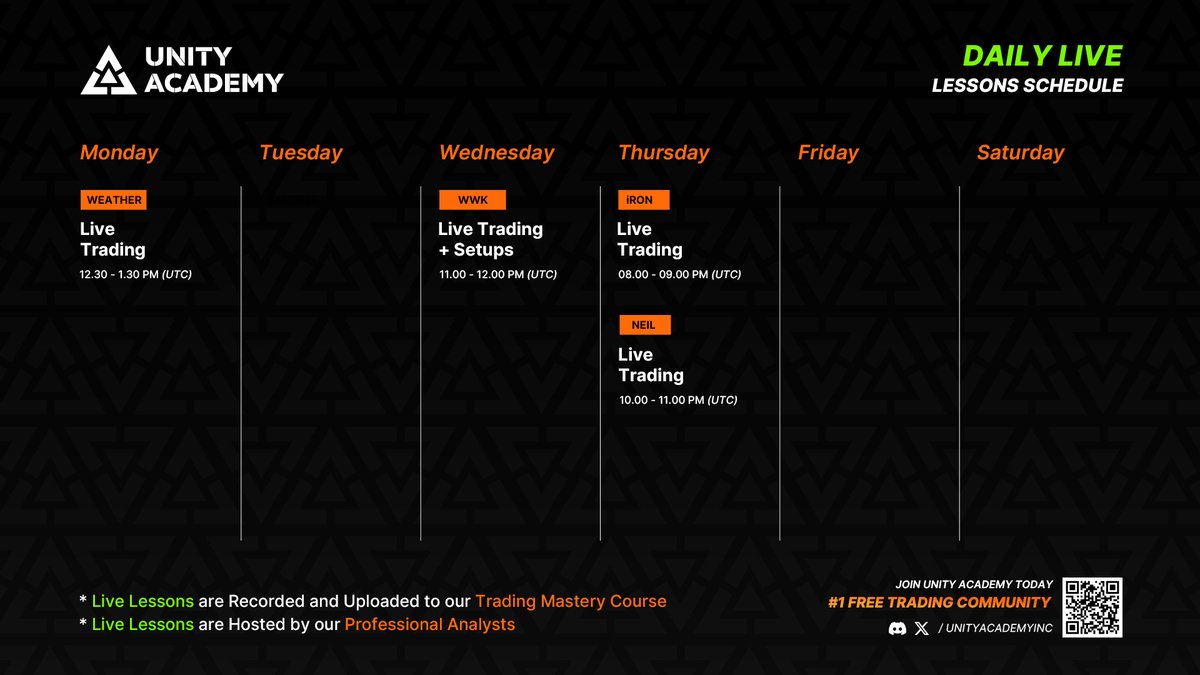 Free 4x Live Trading Masterclass Weekly Schedule 
[15th - 23rd] 👇

• Learn From Multi-Millionaire Traders
• Live Trading Signals
• Q &amp; A

⛩️ | Join Our Free Community

#Crypto $ETH $SOL #TradingSignals