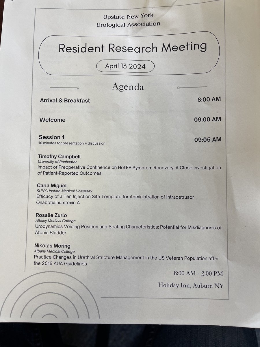 TY ⁦@_TheUrologist_⁩ for organizing the Upstate NY (& Kingston) resident meeting. Loved our ⁦@AlbanyMedUro⁩ resident presentations.