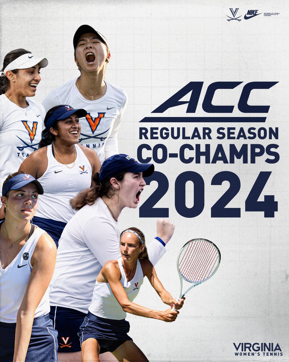 UVAWomensTennis's tweet photo. 🏆 𝐀𝐂𝐂 𝐑𝐄𝐆𝐔𝐋𝐀𝐑 𝐒𝐄𝐀𝐒𝐎𝐍 𝐂𝐎-𝐂𝐇𝐀𝐌𝐏𝐈𝐎𝐍𝐒 🏆
For the second time in program history (and the first time since 2014), we finish the regular season in a tie for first place in the ACC #GoHoos ⚔️ https://t.co/r8eRZAFI5B