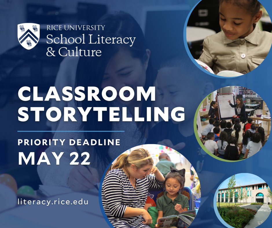 Join us on a journey of literacy exploration with Classroom Storytelling at @RiceUniversity! Discover the power of storytelling, oral expression, and creating a vibrant literacy environment in your classroom. Priority deadline: May 22. Don't miss out! bit.ly/49sJZJD