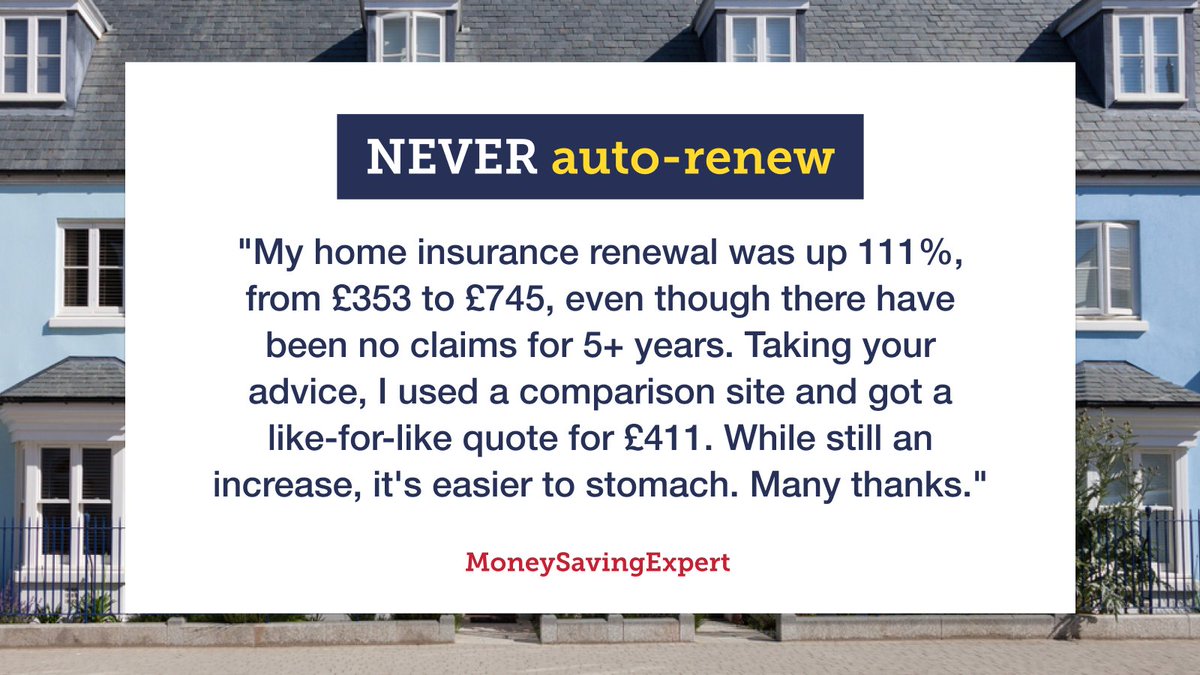 Always check what's out there and see if you can save on your home insurance. 🏠 MoneySaver Justin did and cut his renewal quote by over £300 ⬇️ moneysavingexpert.com/insurance/home…