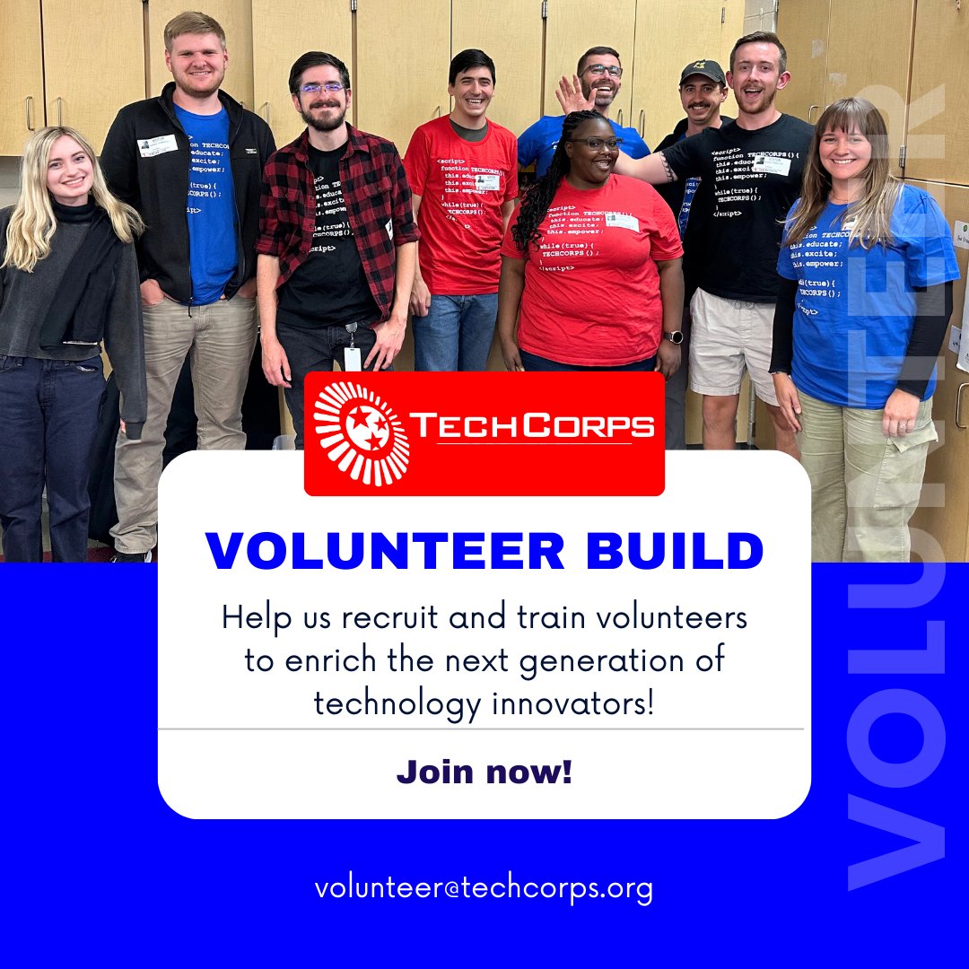 techcorpsus's tweet photo. Help us recruit and train volunteers to enrich the next generation of technology innovators. Your support will make a huge impact! Donate securely towards our $50,000 goal in 2024. Visit: https://t.co/ooW1Q1zm2i or
Email: volunteer@techcorps.org  #VolunteerBuild #TECHCORPS https://t.co/PqEbQJao4i