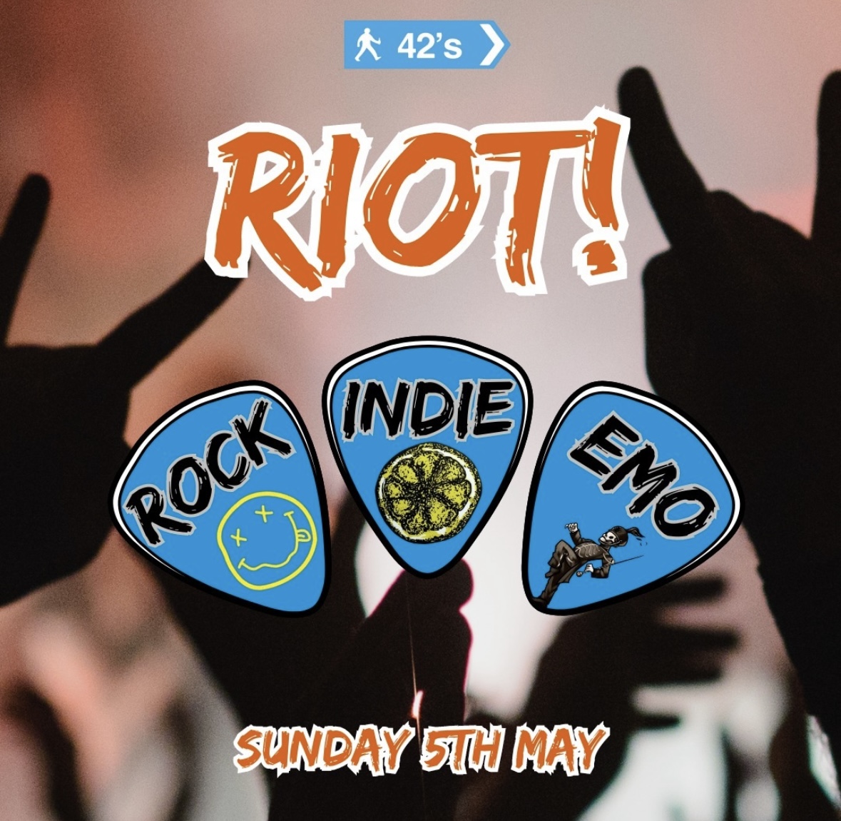 🎸SUNDAY 5th MAY🎸 ⚡️RIOT⚡️ The biggest and best Indie/Rock/Emo anthems all night long!! Tickets going super quick, so don’t miss out!!