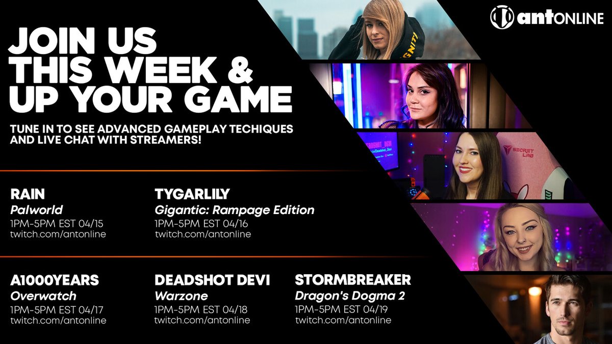 In the mood for some gameplay? 👀 Take a look at antonline's upcoming streams this week and up your game! 🔥